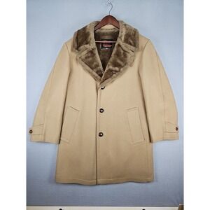 Vintage 70's Richman Brothers Brown Polyester Men's 38 REG Long Coat Jacket